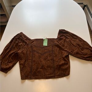 American Eagle Outfitters Brown Embroidered Crop Top